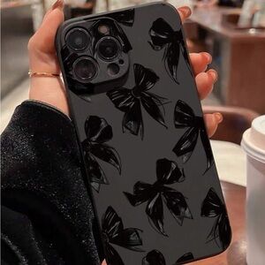 Fine Hole Straight Edge Black Big Bowknot Painted Shockproof Phone Case